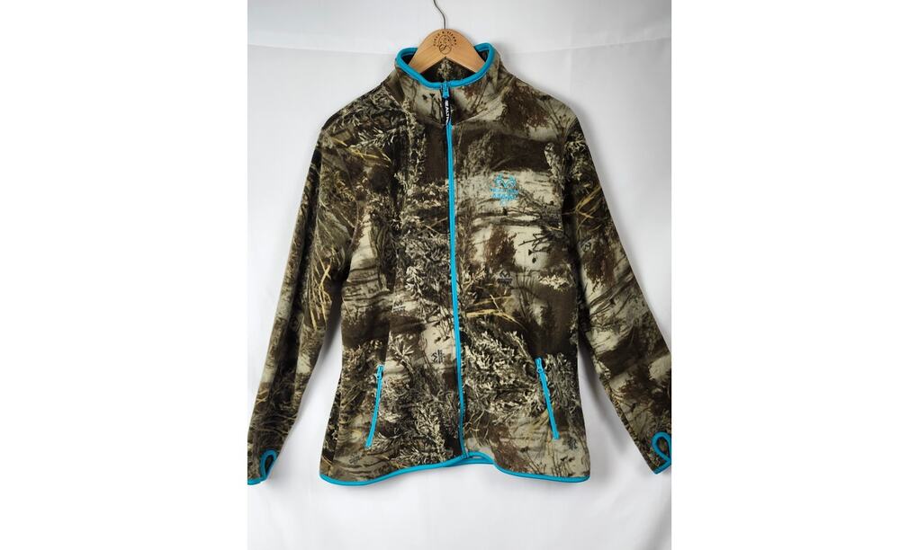 Realtree Xtra Camo Fleece Jacket Women's XL Blue Trim Full Zip Hunting Outdoor